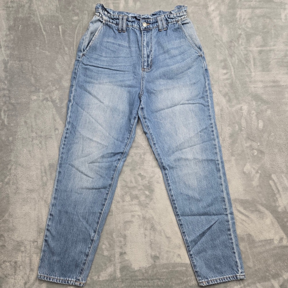 Cello High Rise Paperbag Waist Mom Jeans Medium Wash Blue Women's Size 7